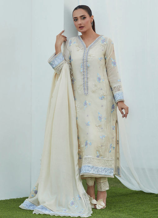 Picture of Ola Ivory Cotton Net Embroidered Shirt