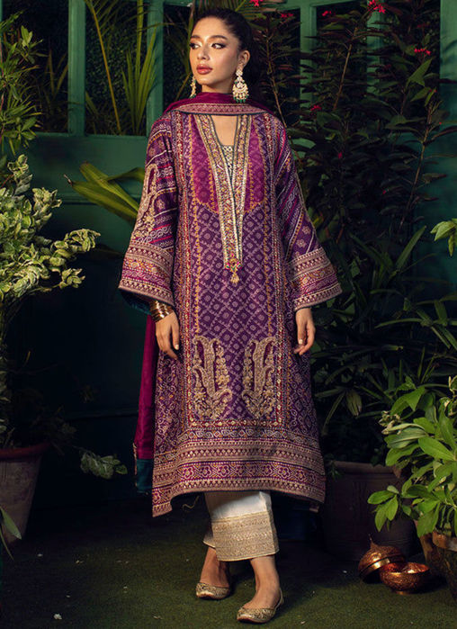 Picture of Setareh Purple chunri kurta with Pure silk ombre dupatta