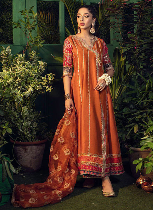 Picture of Shohreh Rust kalidaar with organza baali embroidered  sequence dupatta