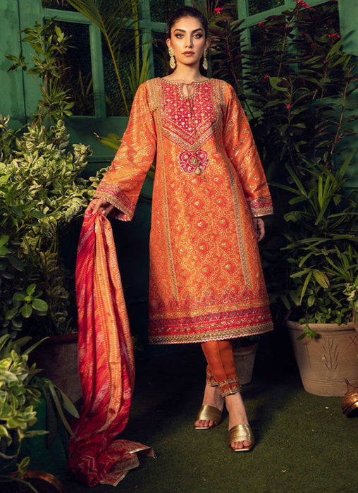 Picture of Sima Orange and red chunri kurta  With chunri dupatta