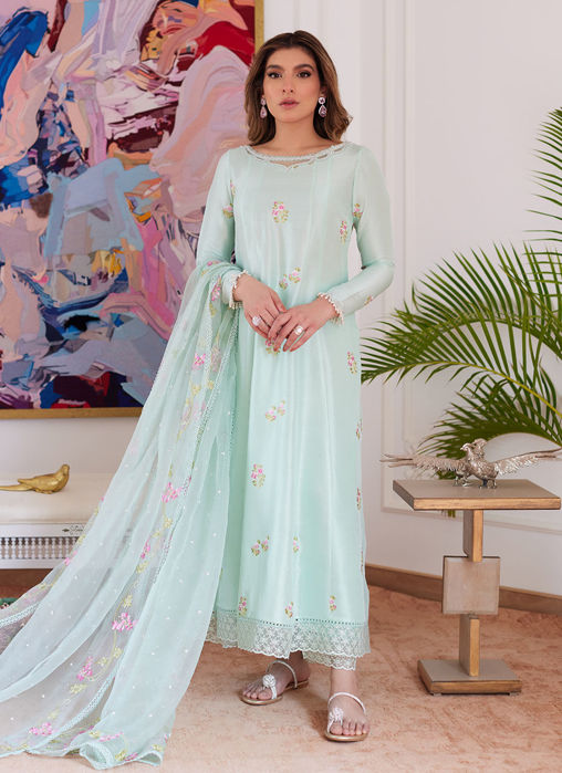 Picture of Elyssia Mint Embroidered Raw Silk Kalidar With Dupatta