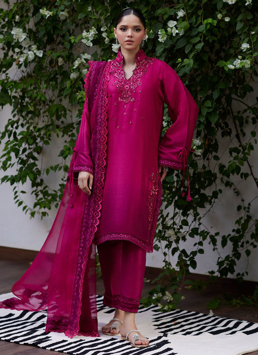 Picture of Yeliza Raspberry Ombre Raw Silk Shirt and Dupatta