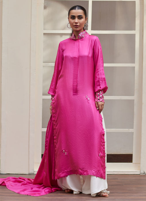 Picture of Vanka fuschia raw silk shirt