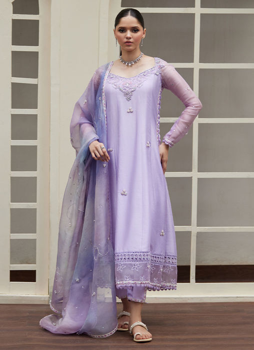 Picture of Spenny Embellished Raw Kalidaar with Printed Organza Dupatta