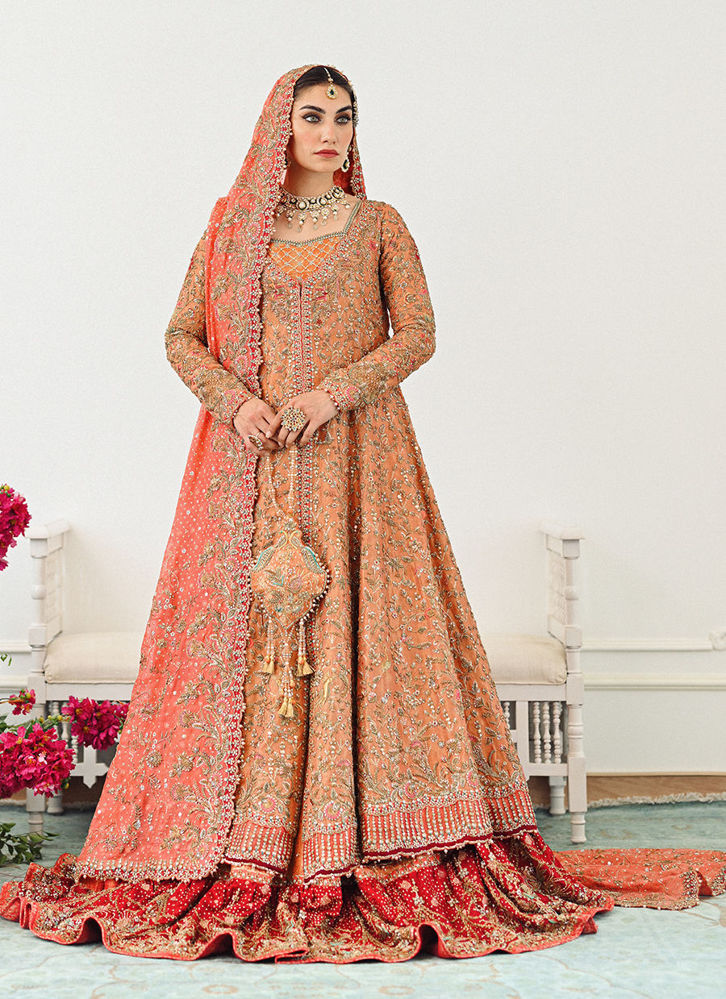 Picture of Sitara kalidaar front open bridal with farshi lehnga