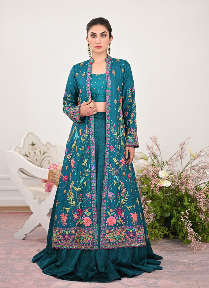 Picture of Elara single dhaagha jacket with block printed lehnga