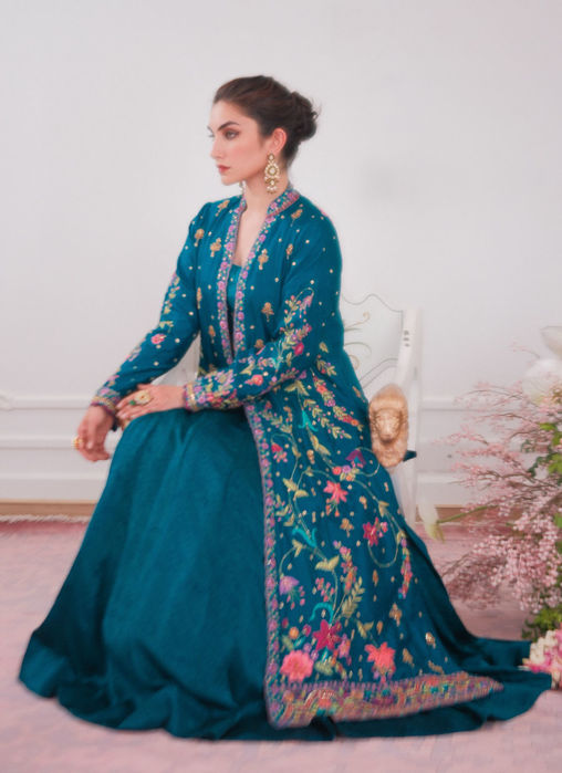 Elara single dhaagha jacket with block printed lehnga