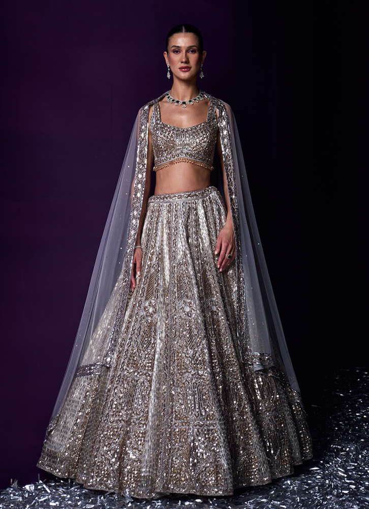 Picture of Grey Organza Lehenga Set