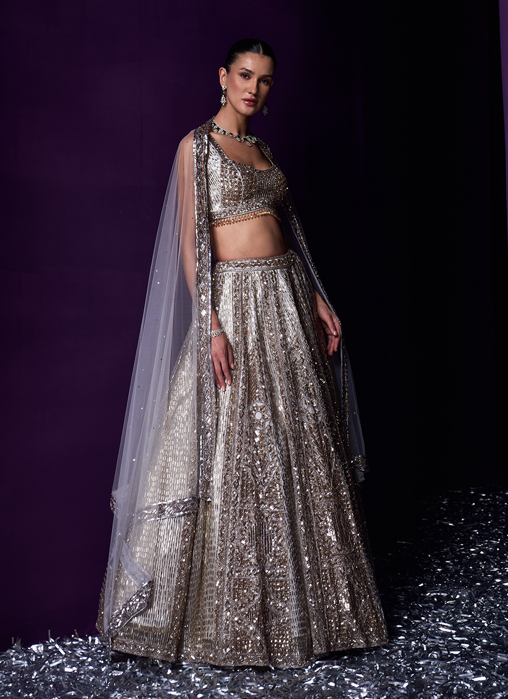 Grey Organza Lehenga Set