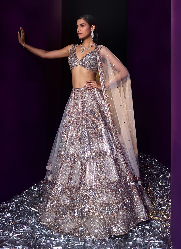 Picture of Champagne Organza Lehenga Set