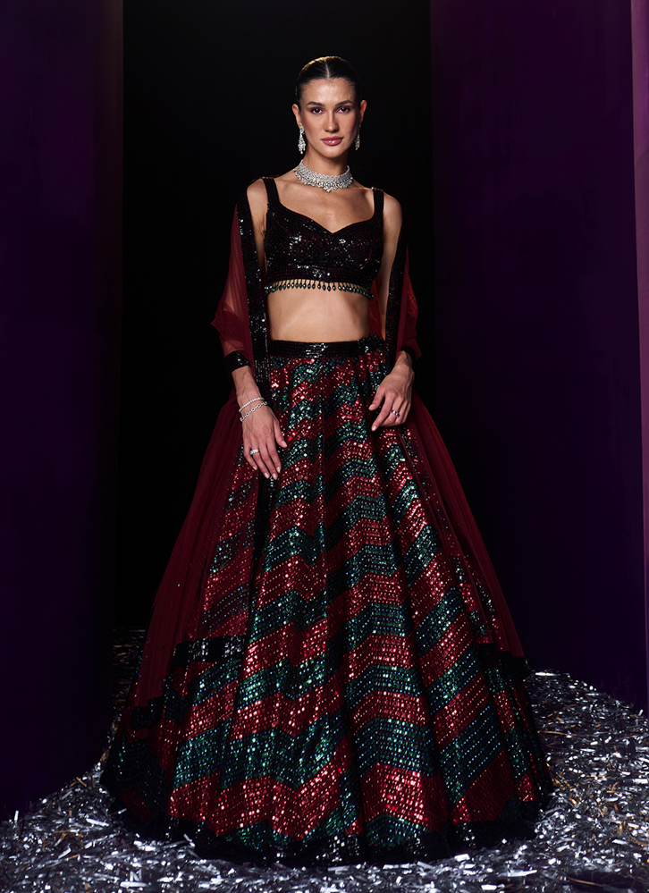 Picture of Deep Maroon Organza Lehenga Set