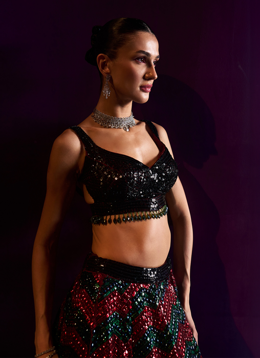 Deep Maroon Organza Lehenga Set