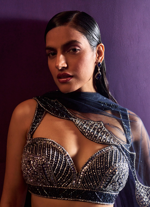 Midnight Blue Net Lehenga Set