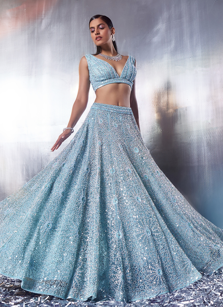 Picture of Tiffany Blue Net Lehenga Set