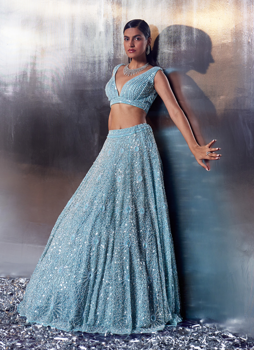 Tiffany Blue Net Lehenga Set