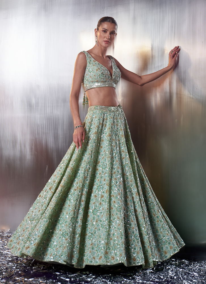 Picture of Sea Green Organza Lehenga Set