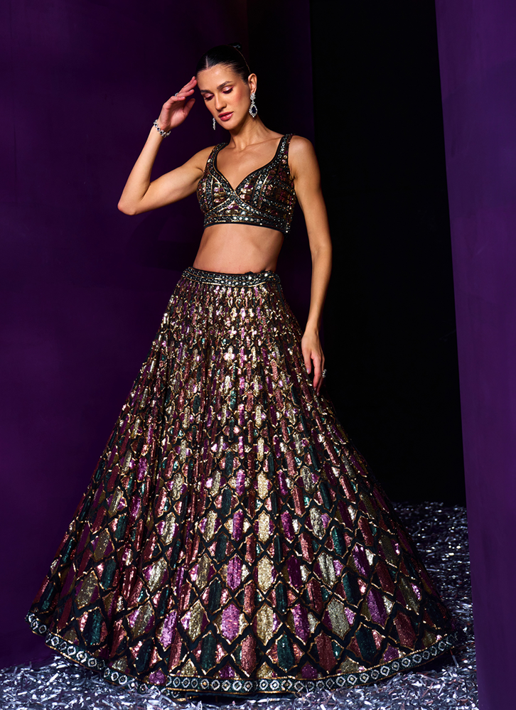 Picture of Emerald Green Organza Lehenga Set