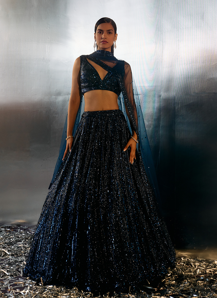 Picture of Electric Blue Net Lehenga Set