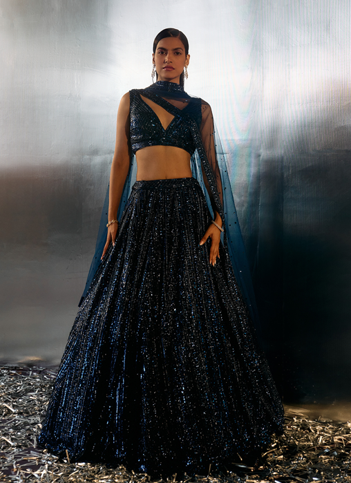 Picture of Electric Blue Net Lehenga Set
