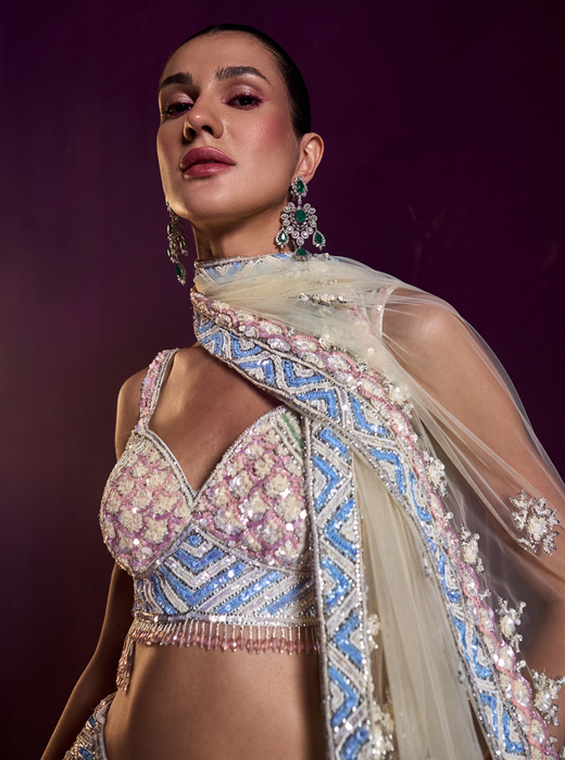 Ivory Net Lehenga Set