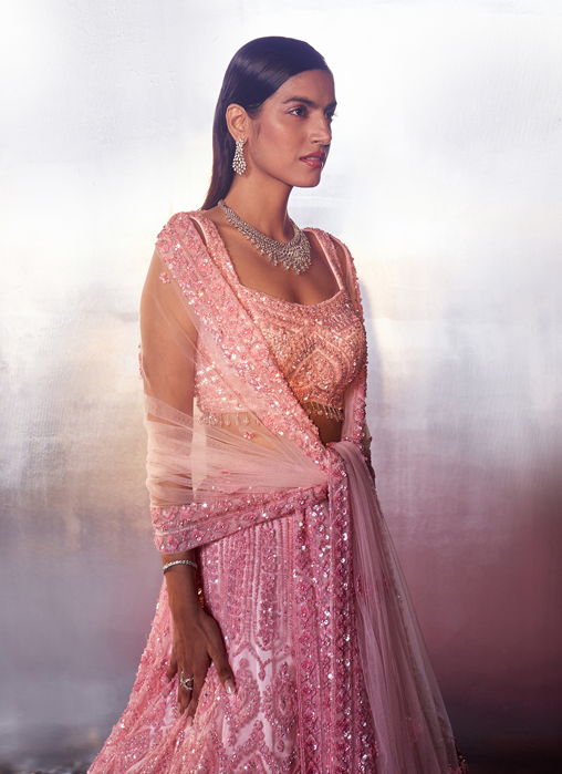 Blush Pink Net Lehenga Set