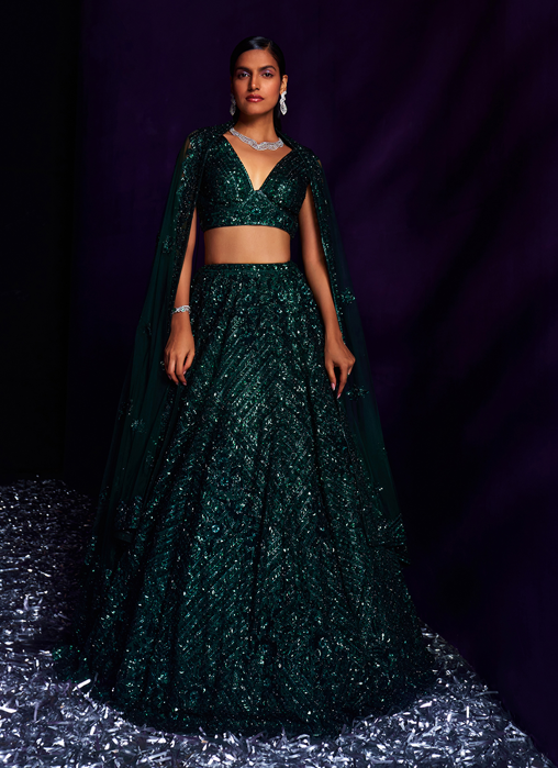 Picture of Emerald Green Net Lehenga Set