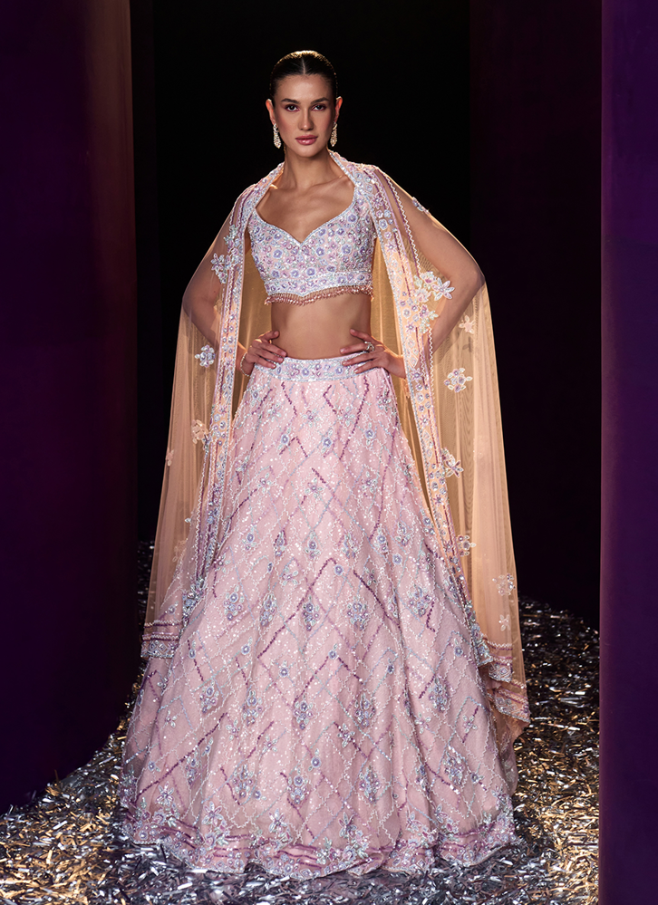 Picture of Pink Net Lehenga Set