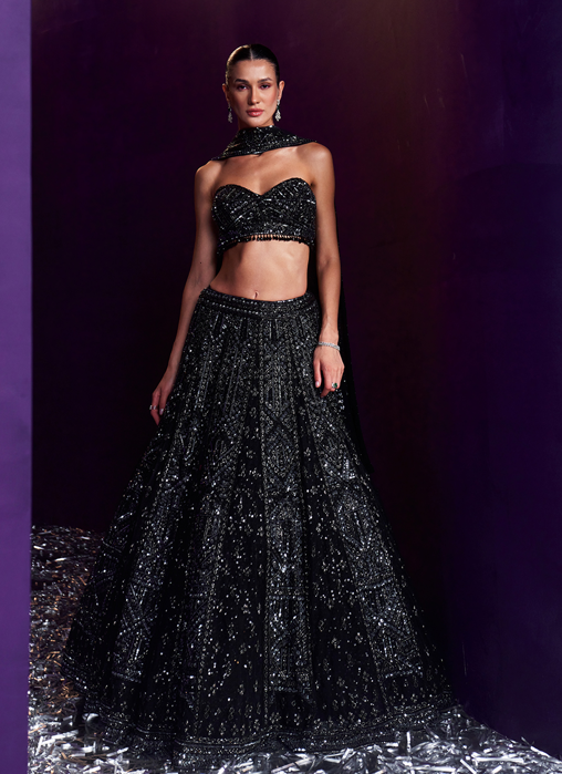 Black Net Lehenga Set