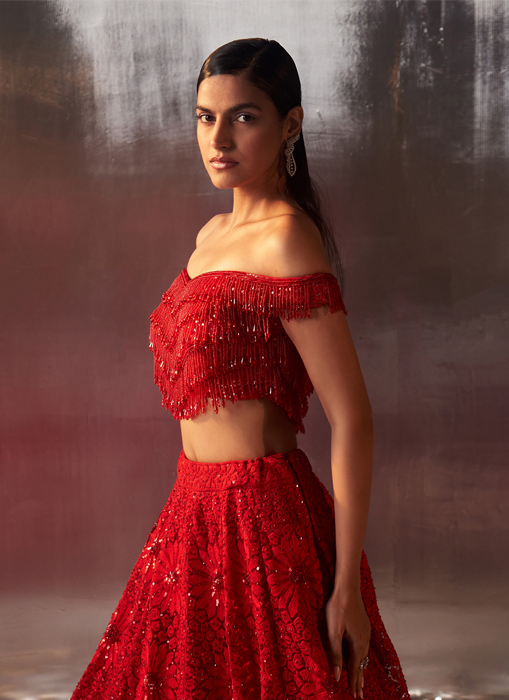 Red Net Lehenga Set