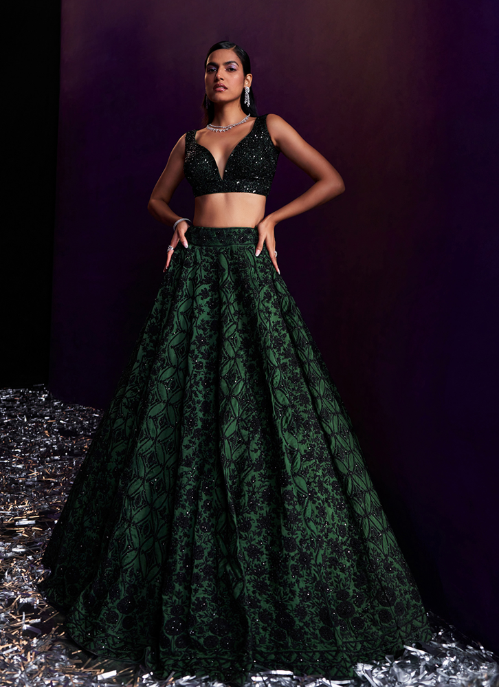 Picture of Green Organza Lehenga Set