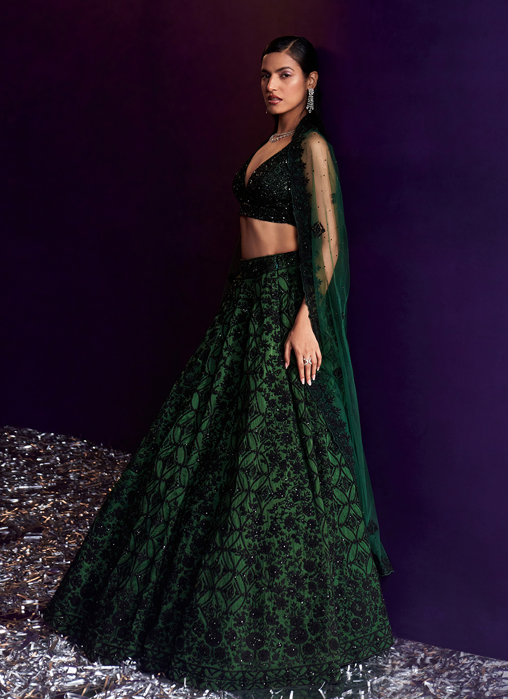 Green Organza Lehenga Set