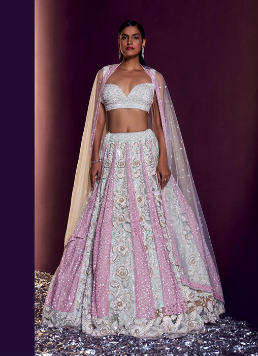 Picture of Ice Blue Net Lehenga Set