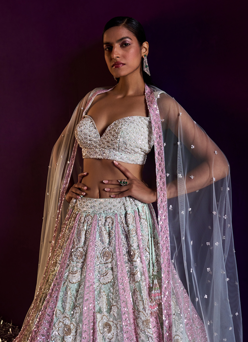 Ice Blue Net Lehenga Set