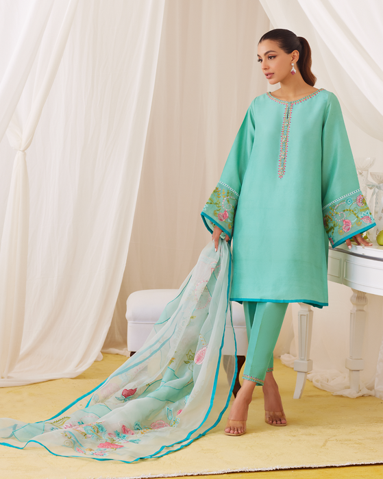 Picture of Una Turquoise Shirt And Embroidered Dupatta
