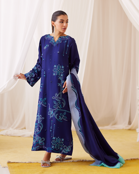 Picture of Nada Ink Blue Embroidered Shirt And Dupatta
