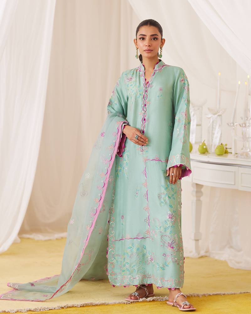 Picture of Petra Fern Green Embroidered Shirt And Dupatta