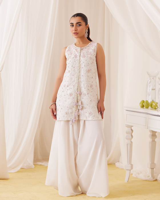 Zana Pearl White Hand Embellished Shirt