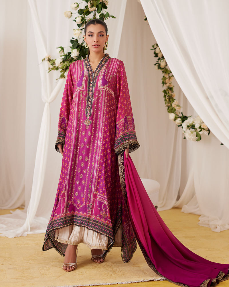 Picture of Sola Printed Raw Silk Shirt And Dupatta