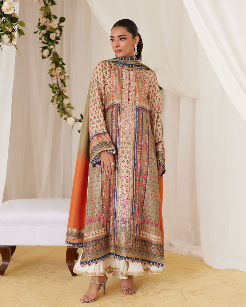 Picture of Reen Printed Raw Silk Shirt And Dupatta