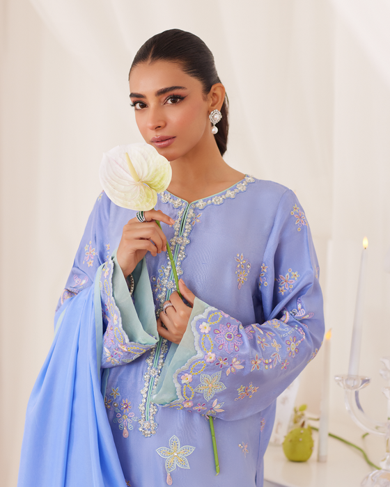 Leesha Periwinkle Blue Raw Silk Shirt And Dupatta