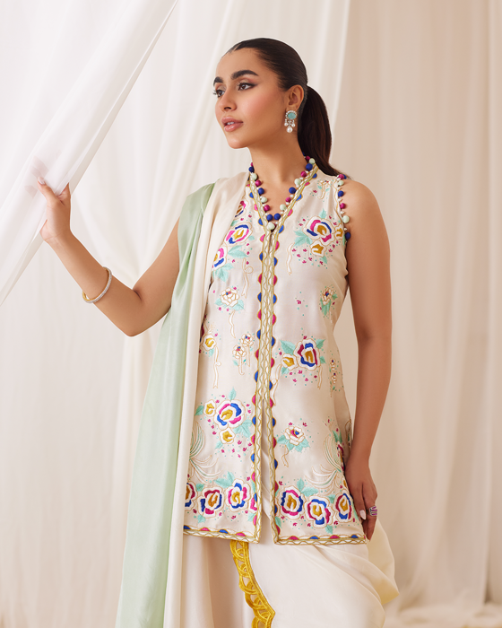 Cleo Ivory Embroidery Shirt And Dupatta