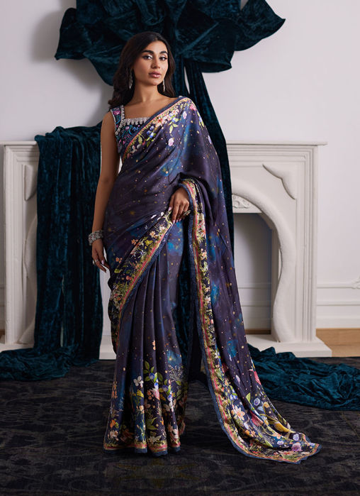 Picture of Alixia Charmeuse Saree With Velvet Blouse
