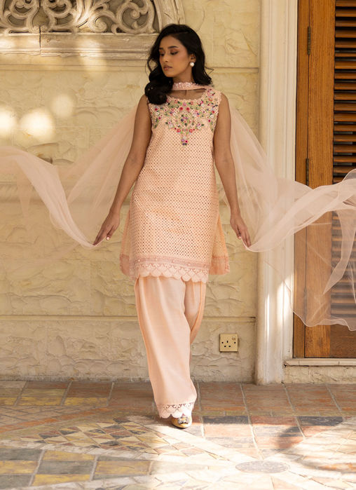 Peach Bloom Set with Shalwar