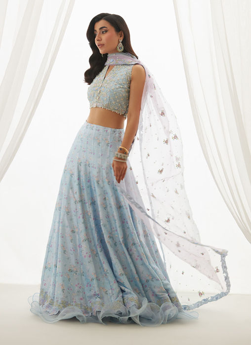 Picture of Zyla Sky Blue Choli, Lehenga And Dupatta