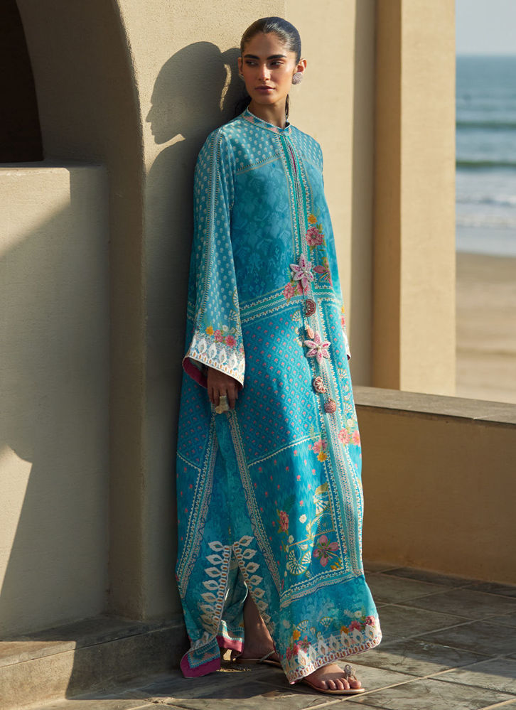 Picture of Amaris Sky-Blue Crepe Kaftan