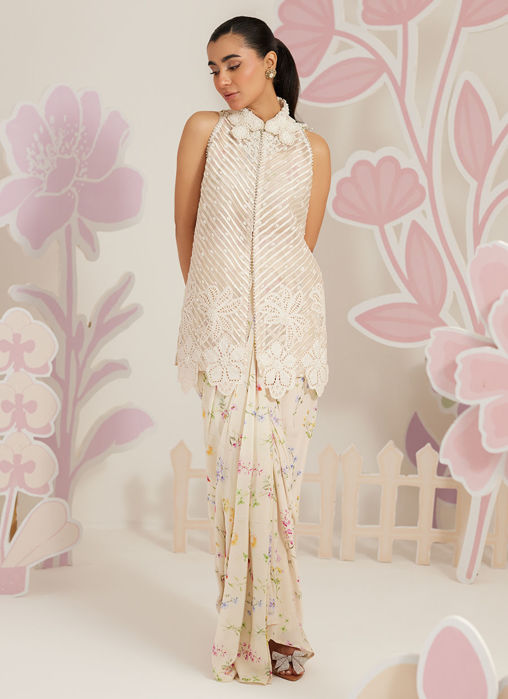 Isobel Jacket with Ivory Printed Crepe Skirt