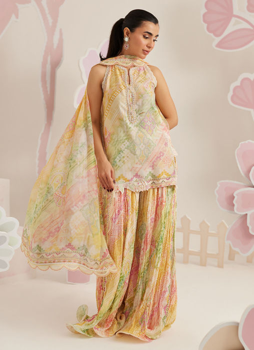 Picture of Elysia Shirt and Dupatta with Crushed Wide-Leg Pants