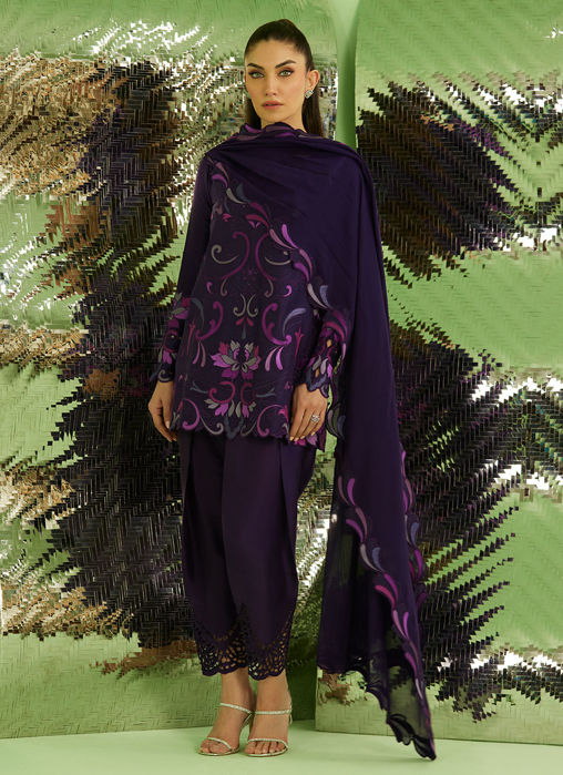 Noir Aubergine Shirt With Drape Dupatta And Pants