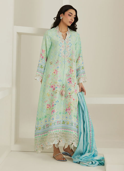 Runa Aqua Kaftan And Dupatta