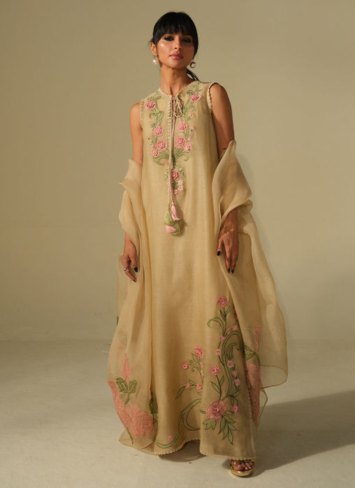 Beige Rose Shirt with Pants